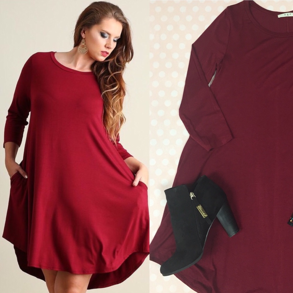 Last One! S Umgee TShirt Dress Pockets Soft Wine